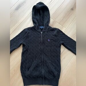 Ralph Lauren Polo Black Cable Knit Zip Hoodie (Women)